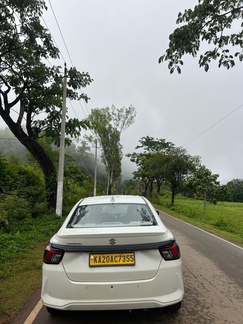 Swift Dzire Sedan on Foggy Forest Hill Road