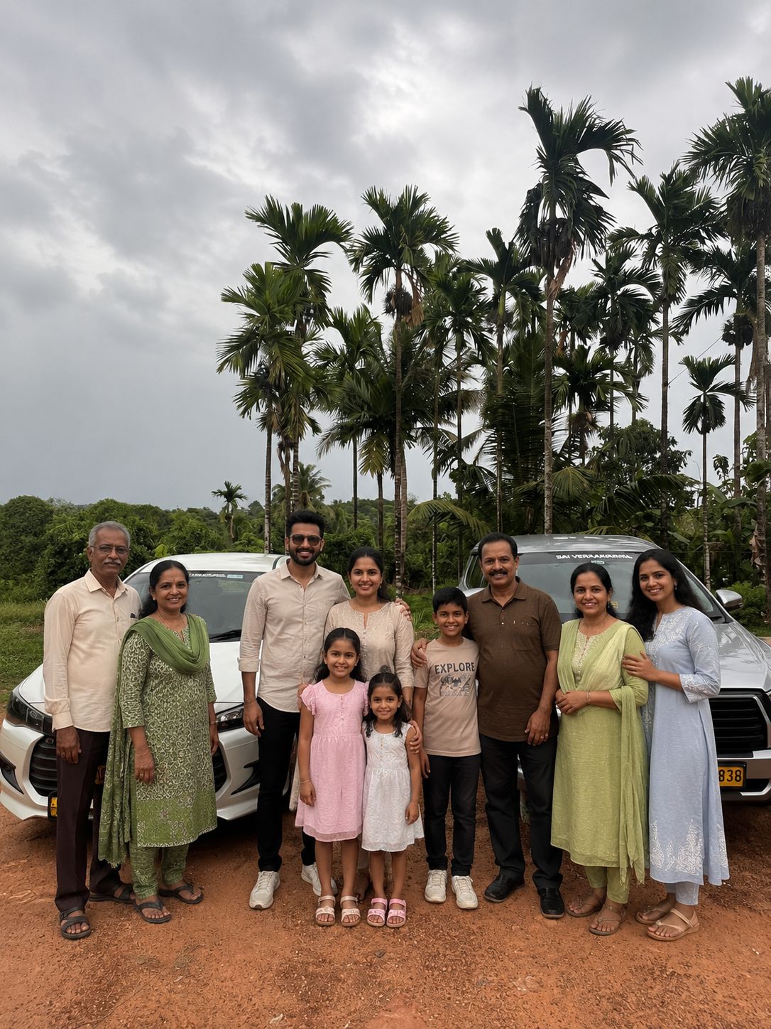 Happy Tourists with White Sedan & Silver Innova Cabs